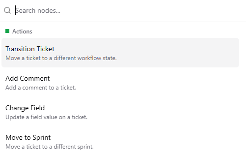 Command search open with node results grouped by category