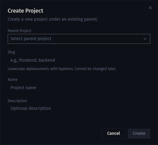 Create project dialog