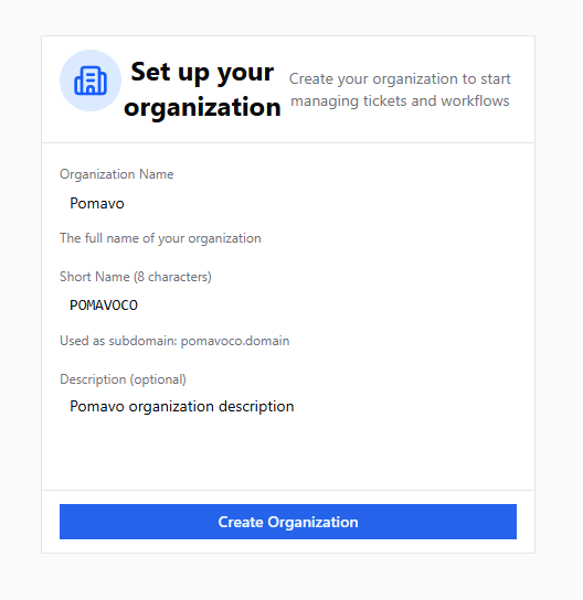 Set up your organization form