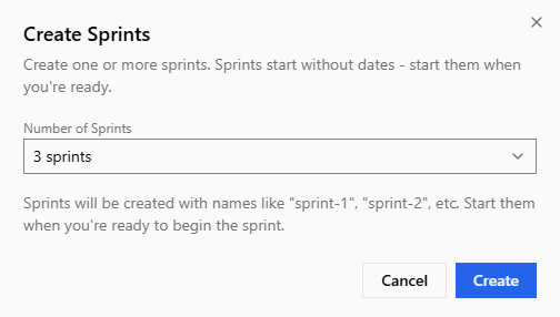 Create sprints dialog