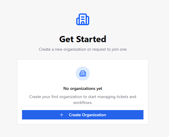 Get started organizations screen