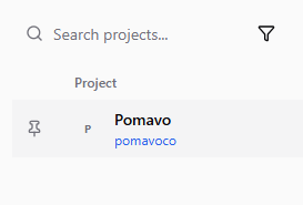 Pin icon next to a project