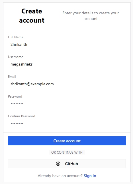 Create account form