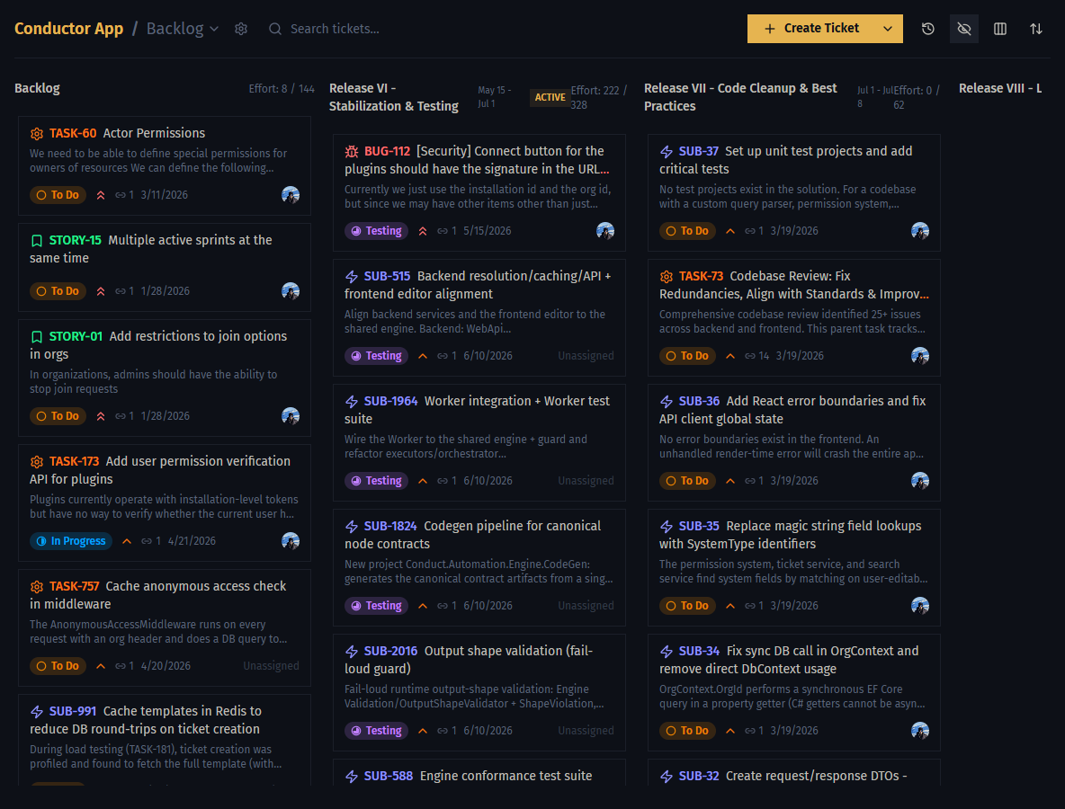 Backlog with swimlane view