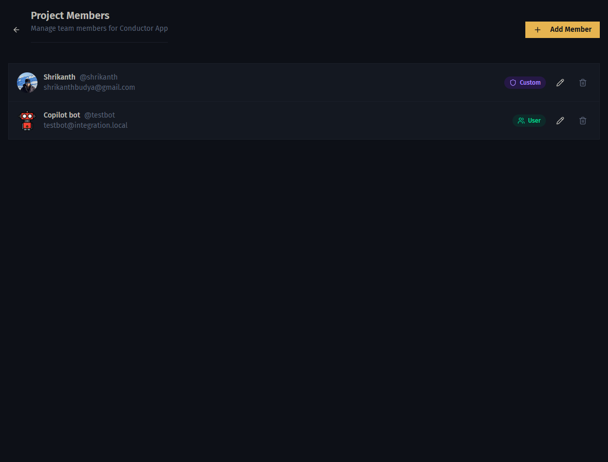 Project members screen