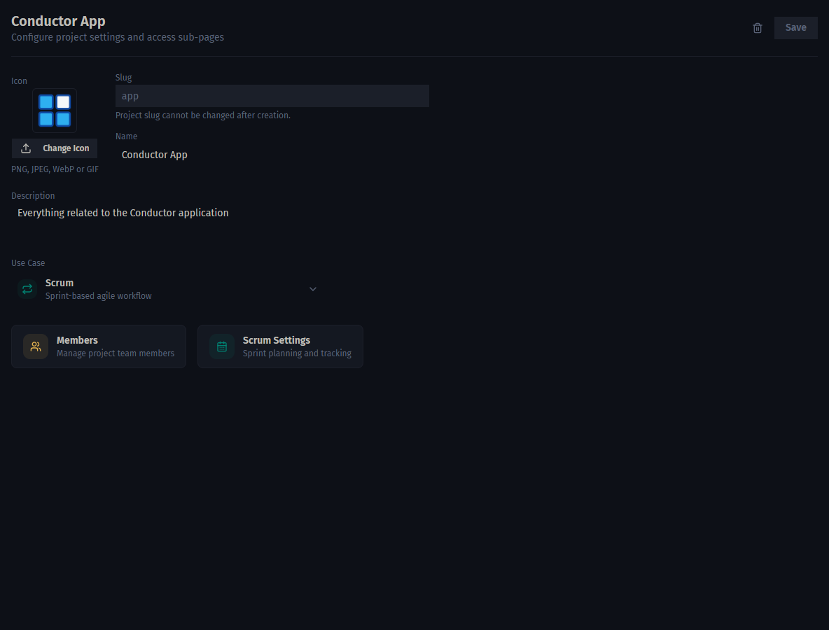 Project settings edit screen