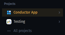 Projects section in the sidebar