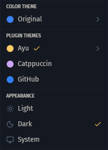 Theme picker dialog showing available themes